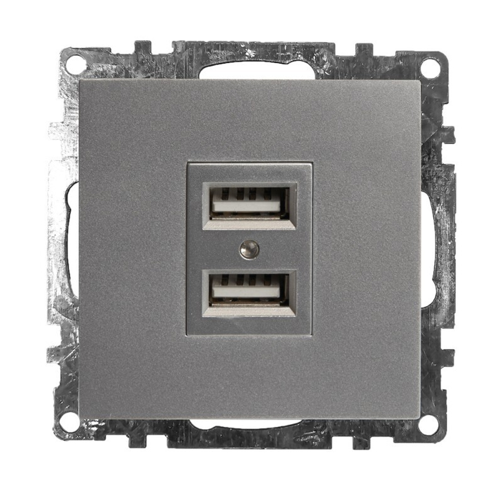 Розетка 2-местная USB  механизм . 250В. 2.1А. серия Катрин. серебро. GLS10-7115-03