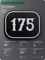 Номерок на дверь квартиры 175, для кабинета, офиса, шильдик 9 х 7 см, черный, Айдентика Технолоджи
