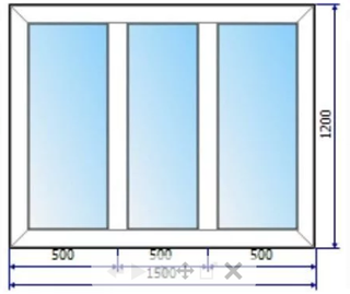 Окно 1,5х1,2 м двойное остекление 3-секционное глухое