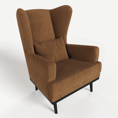 Мягкое кресло с ушами Фантазёр L-7 (Коричневый), искусственный мех, на высоких ножках, для отдыха и чтения книг. В гостиную, балкон, спальню и переговорную комнату.