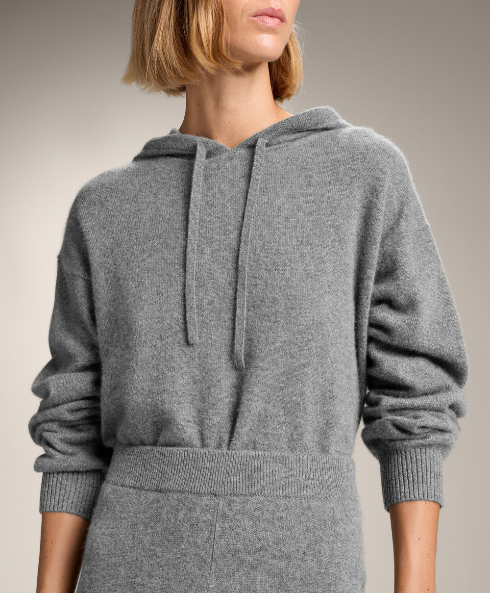 Oysho Толстовка с капюшоном из 100% кашемирового трикотажа, серый меланж