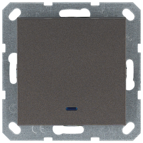 Выключатель одноклавишный со светодиодом 10A 250V~ с накладкой, цвет Мокко