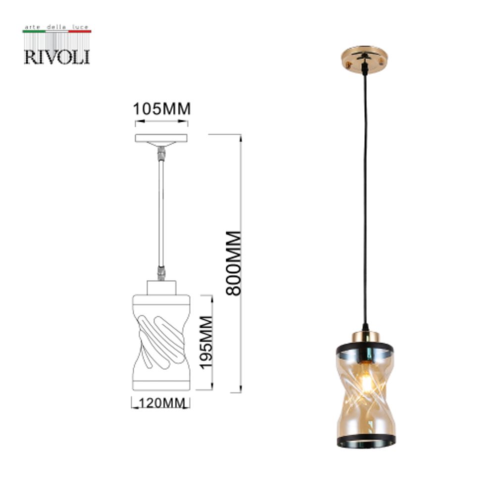 Светильник подвесной (подвес) Rivoli Monique 9105-201 1 * Е27 60 Вт модерн потолочный | Rivoli