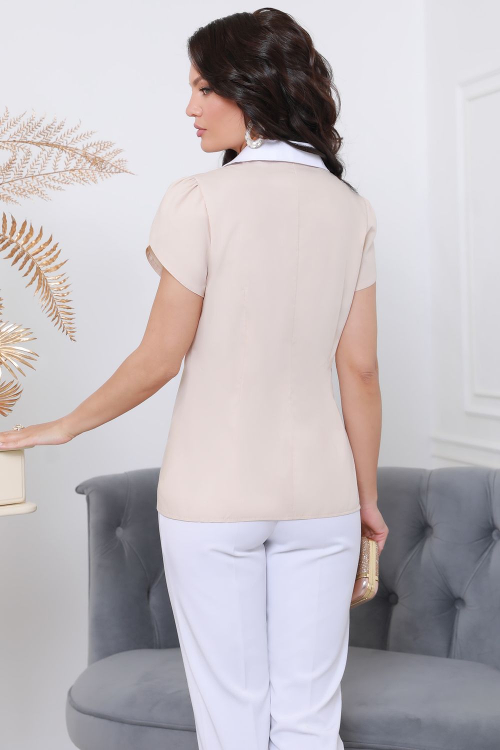 Бежевая блузка с контрастным воротником DStrend (Акция)