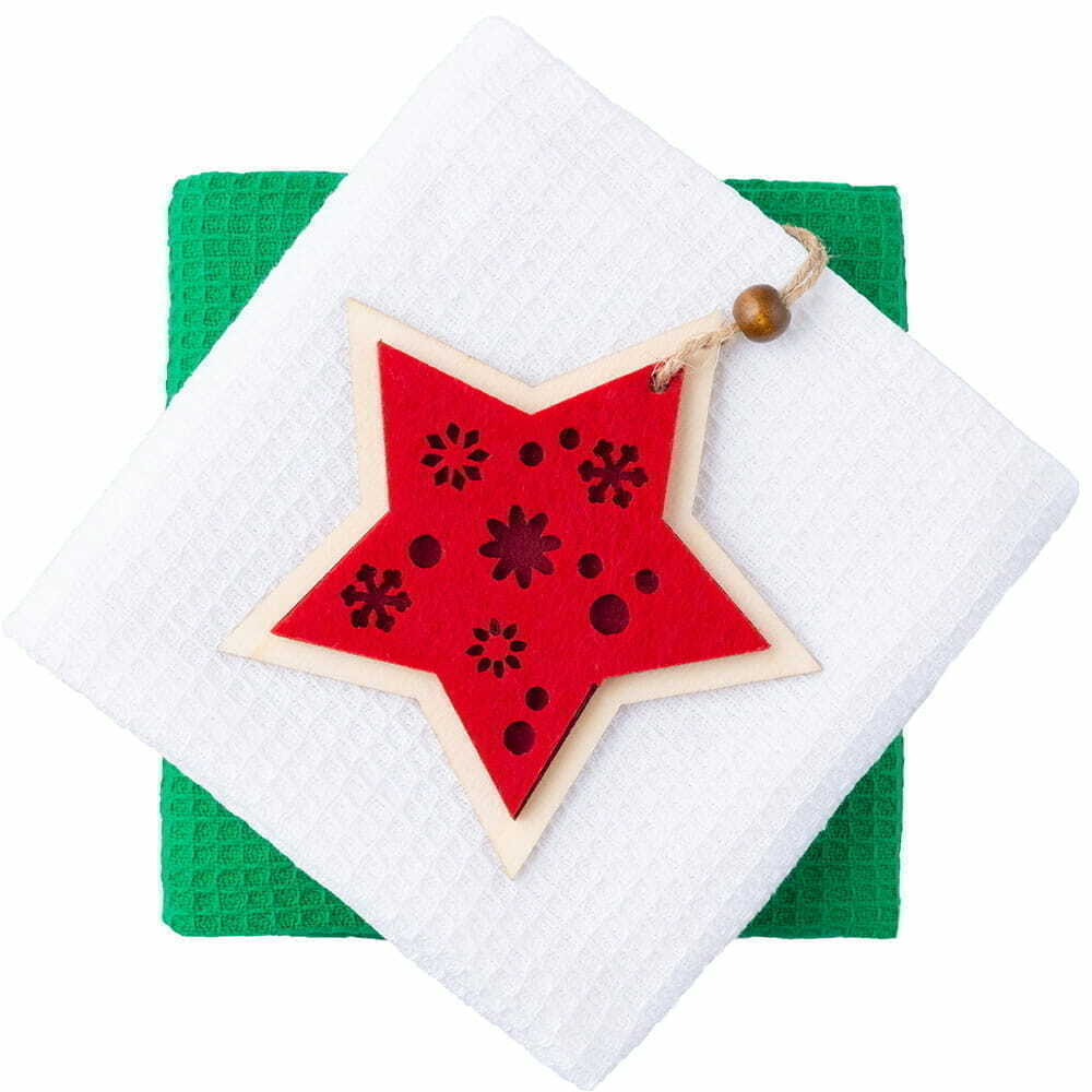 Набор кухонных полотенец 2шт 38х64 и новогодняя игрушка Arya home Star Dust