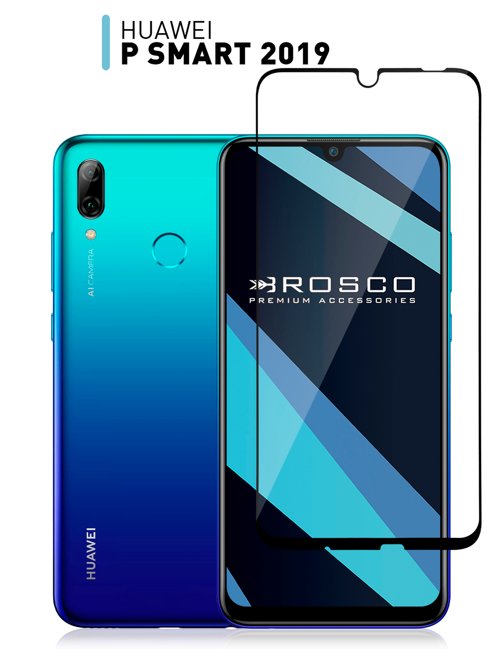 Защитное стекло ROSCO для Huawei P smart 2019 оптом (арт. HW-PS(19)-GLASS-BLACK)