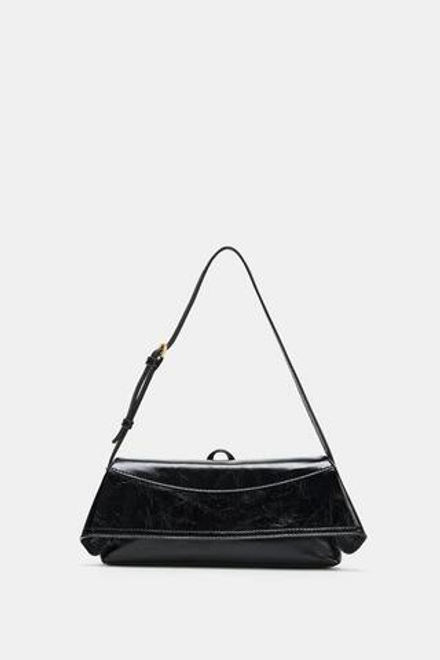 ZARA КОЖАНАЯ СУМКА С КЛАПАНОМ, ЧЕРНЫЙ