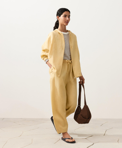 OYSHO Брюки-баллоны из 100% льна, бледно-желтый