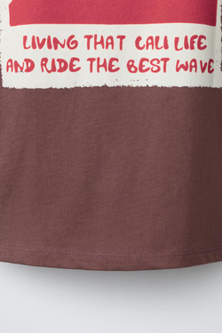 ZARA ФУТБОЛКА С ПРИНТОМ «ВОЛНЫ», СВЕТЛО-КОРИЧНЕВЫЙ