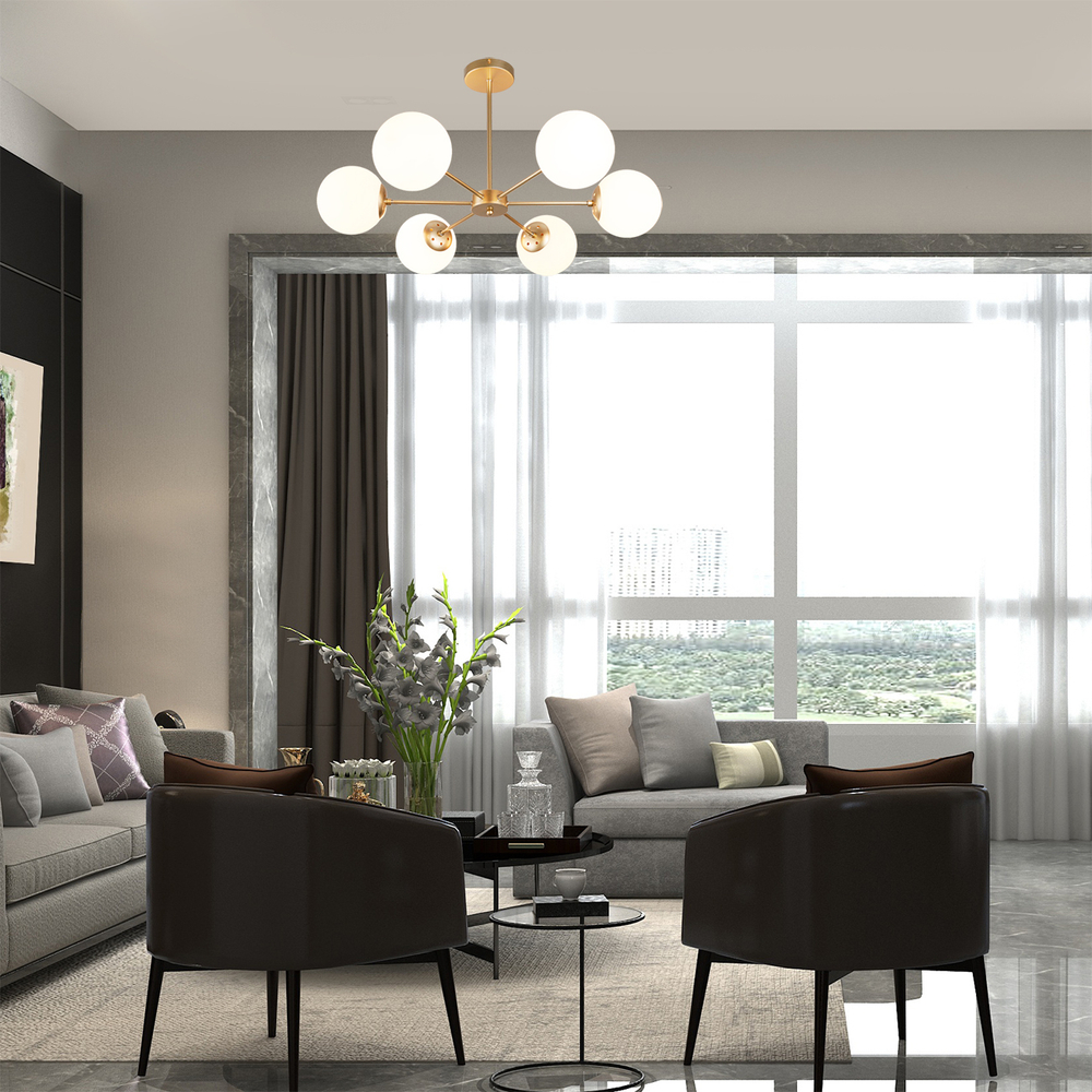 Светильник на штанге 6x40Вт E14, металл/стекло, шампань