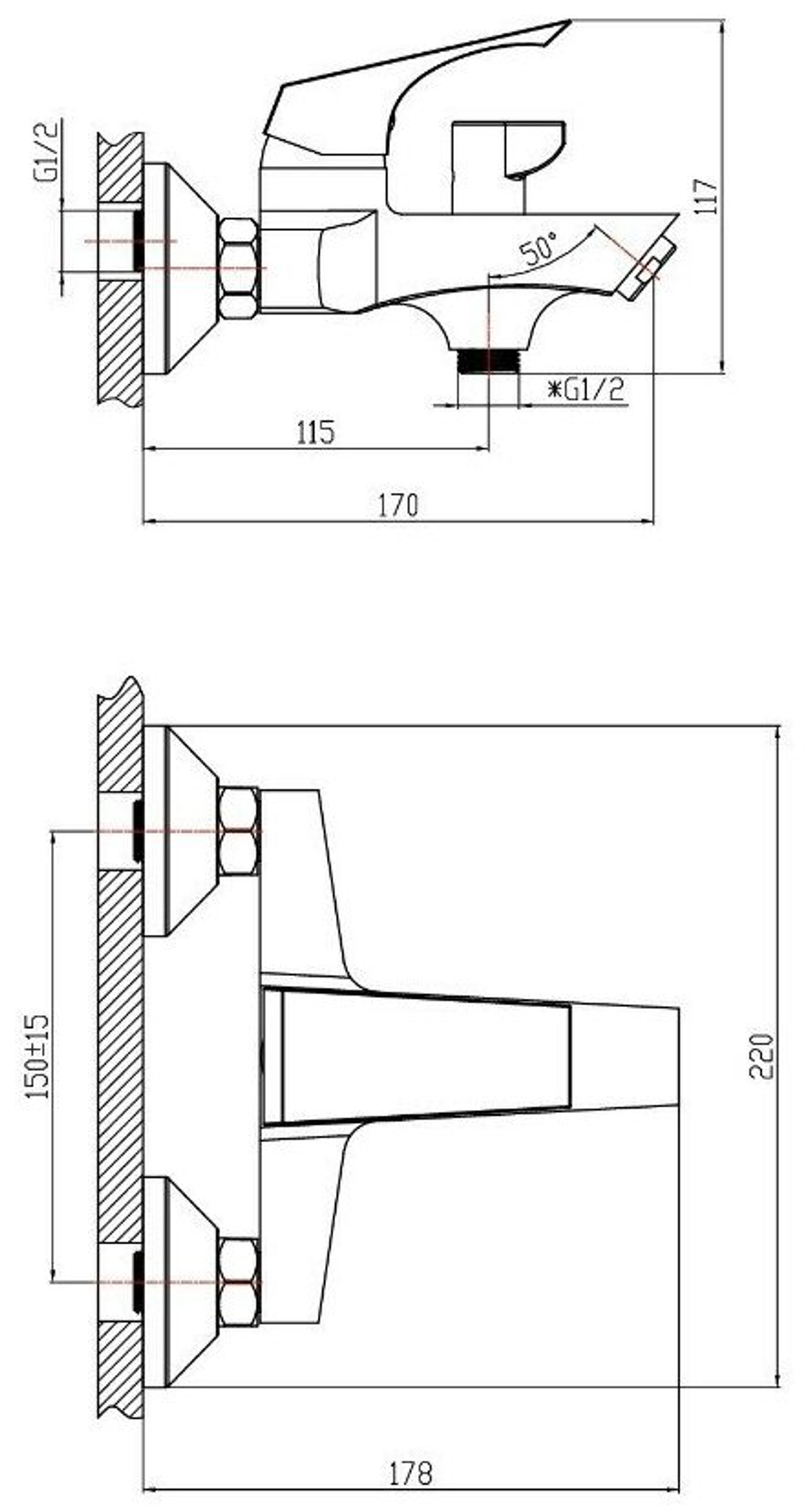 СМЕСИТЕЛЬ Д ВАННЫ VODA RIGHT RH54 КОРОТКИЙ ИЗЛИВ