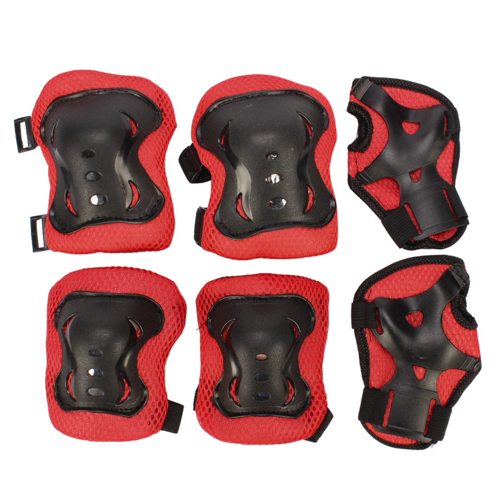 Защита : наколенники+налокотники+на кисти рук, в сетке,цв. красный, с-30824