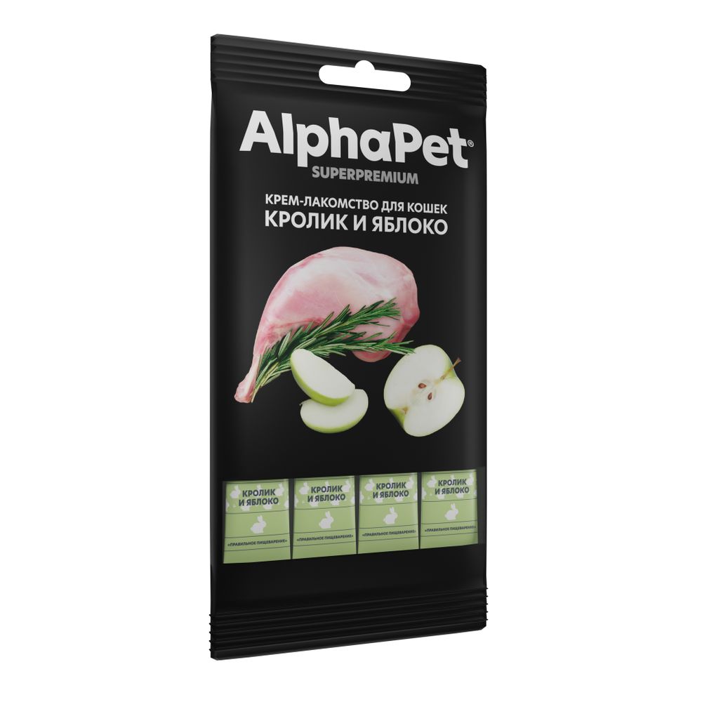 Крем-лакомство AlphaPet Superpremium для кошек с кроликом и яблоком Крем-лакомство AlphaPet Superpremium для кошек с кроликом и яблоком
