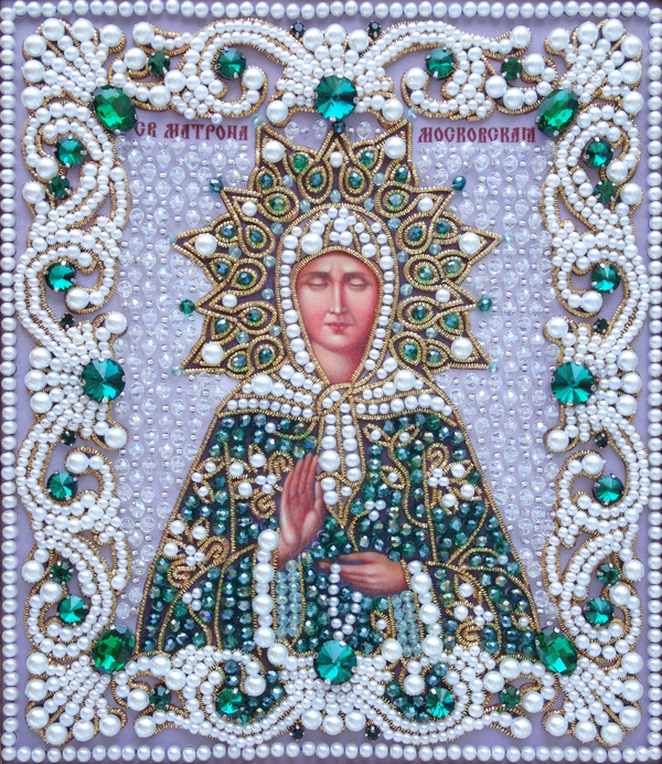 ЖС-7-ЗИ Набор для вышивания хрустальными камнями Матрона Московская (изумрудный)