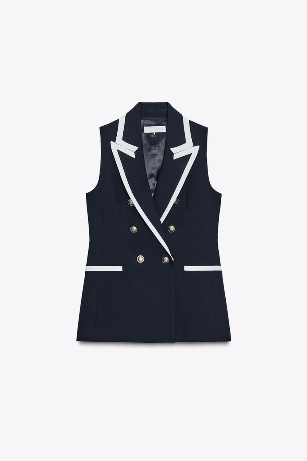 ZARA ЖИЛЕТ С КОНТРАСТНОЙ ОТДЕЛКОЙ, МОРСКОЙ СИНИЙ