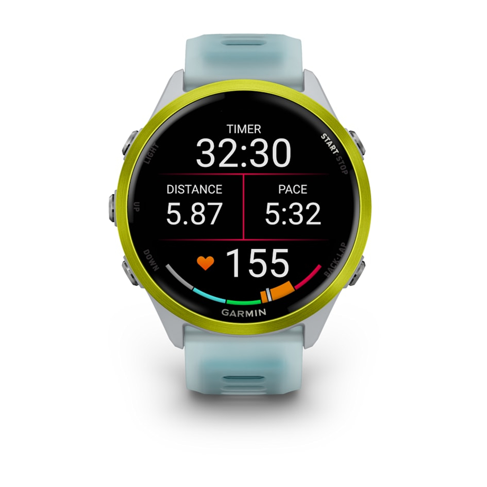 Беговые часы Garmin Forerunner 570 - 47мм, светло-серый, алюминиевый безель ярко-желтого цвета, бирюзовый ремешок