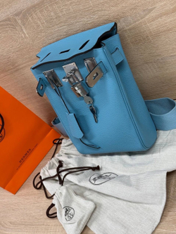 Нагрудная сумка слинг Hermes Kelly (Messenger) голубая