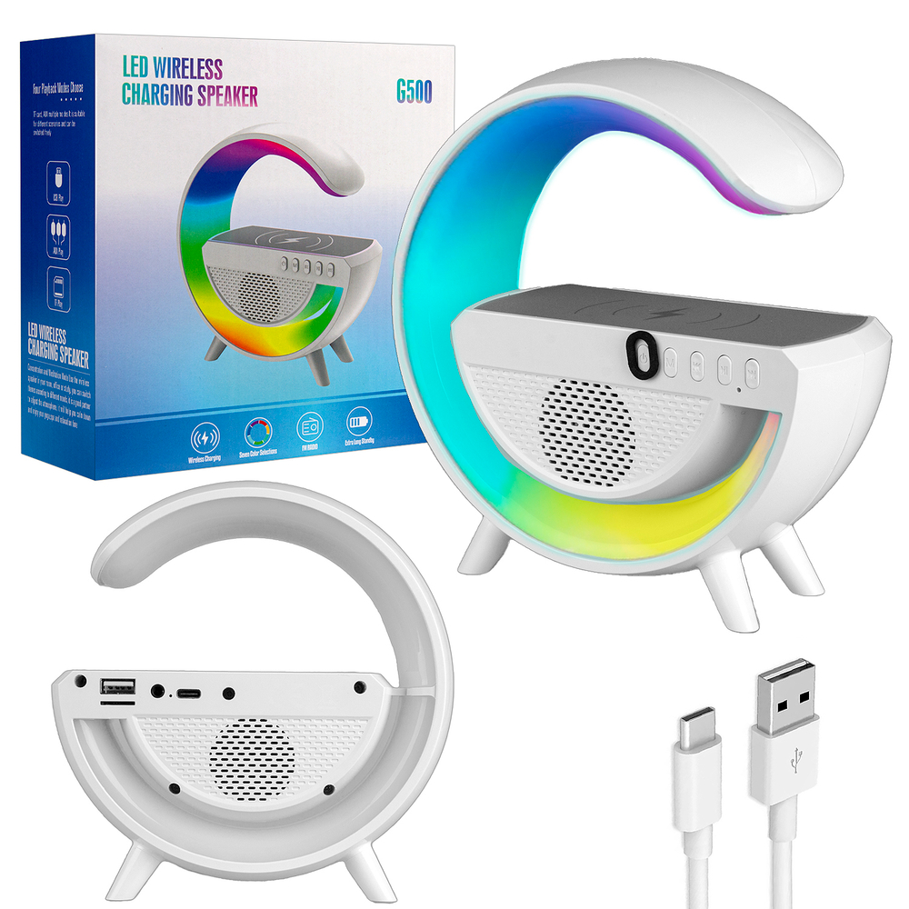 Портативная акустика с беспроводной зарядкой RGB G500 (белая)