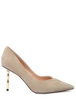 Женские туфли замшевые бежевые на бамбуковом каблуке