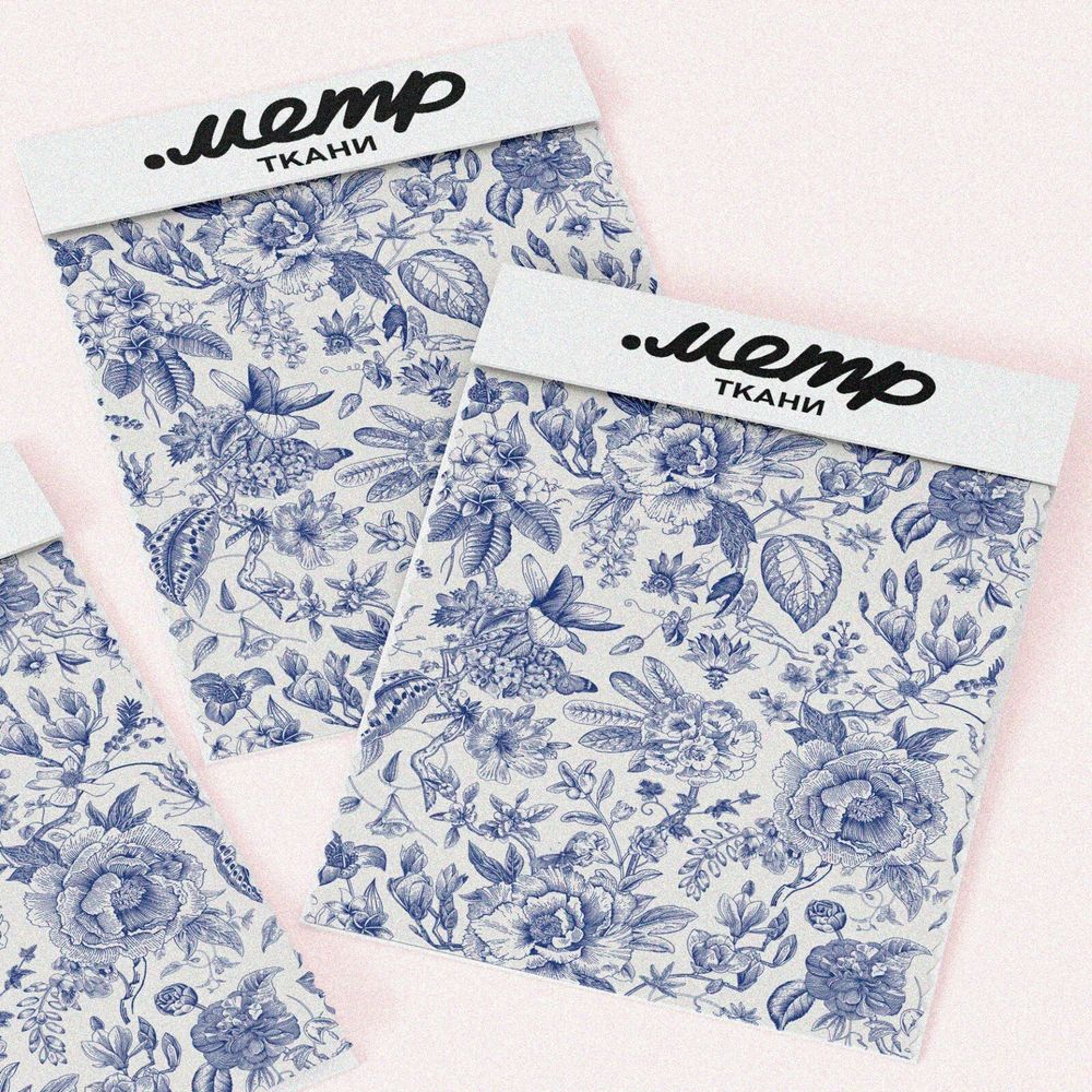 Ткань интерлок розы росписью гжель