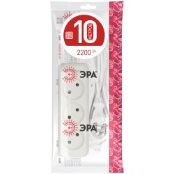 Удлинитель электрический ЭРА U-3-10m-2x1 без заземления 3 розетки 10м ПВС 2x1мм2 10А | Бытовые удлинители