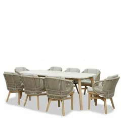 Комплект уличной мебели Mali из массива эвкалипта и травертина, стол 225х100 см, 8 стульев