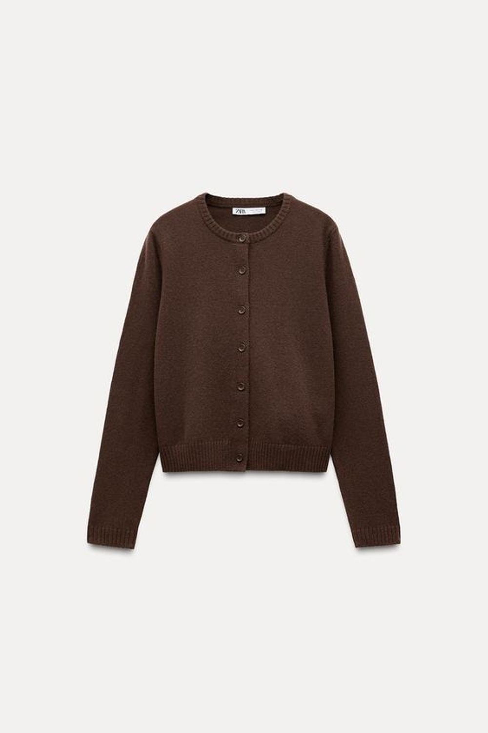 ZARA БАЗОВЫЙ КАРДИГАН ИЗ 100% ШЕРСТИ, КОРИЧНЕВЫЙ