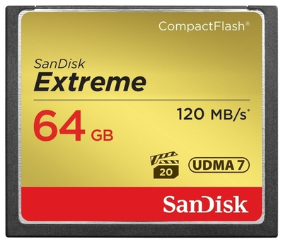Карта памяти SanDisk Extreme CompactFlash 64GB, R/W 120/85 МБ/с