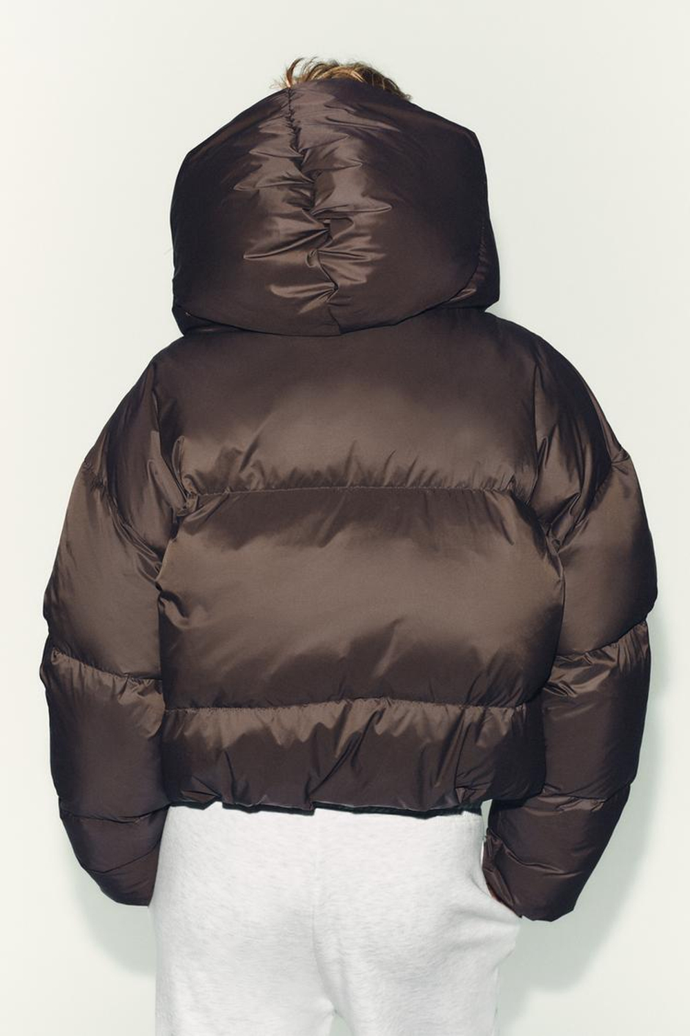 ZARA ВОДОНЕПРОНИЦАЕМЫЙ ВЕТРОЗАЩИТНЫЙ ПУХОВИК С КАПЮШОНОМ ИЗ ПЕРА И ПУХА, КОРИЧНЕВЫЙ