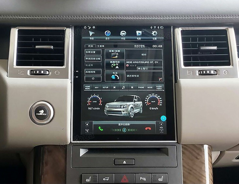 Магнитола для Range Rover Sport 2009-2012 (поддержка штатного меню DENSO) - Carmedia NH-R1004-1 ("Тесла-Стиль") Android 11, 4+64Гб, CarPlay, SIM-слот