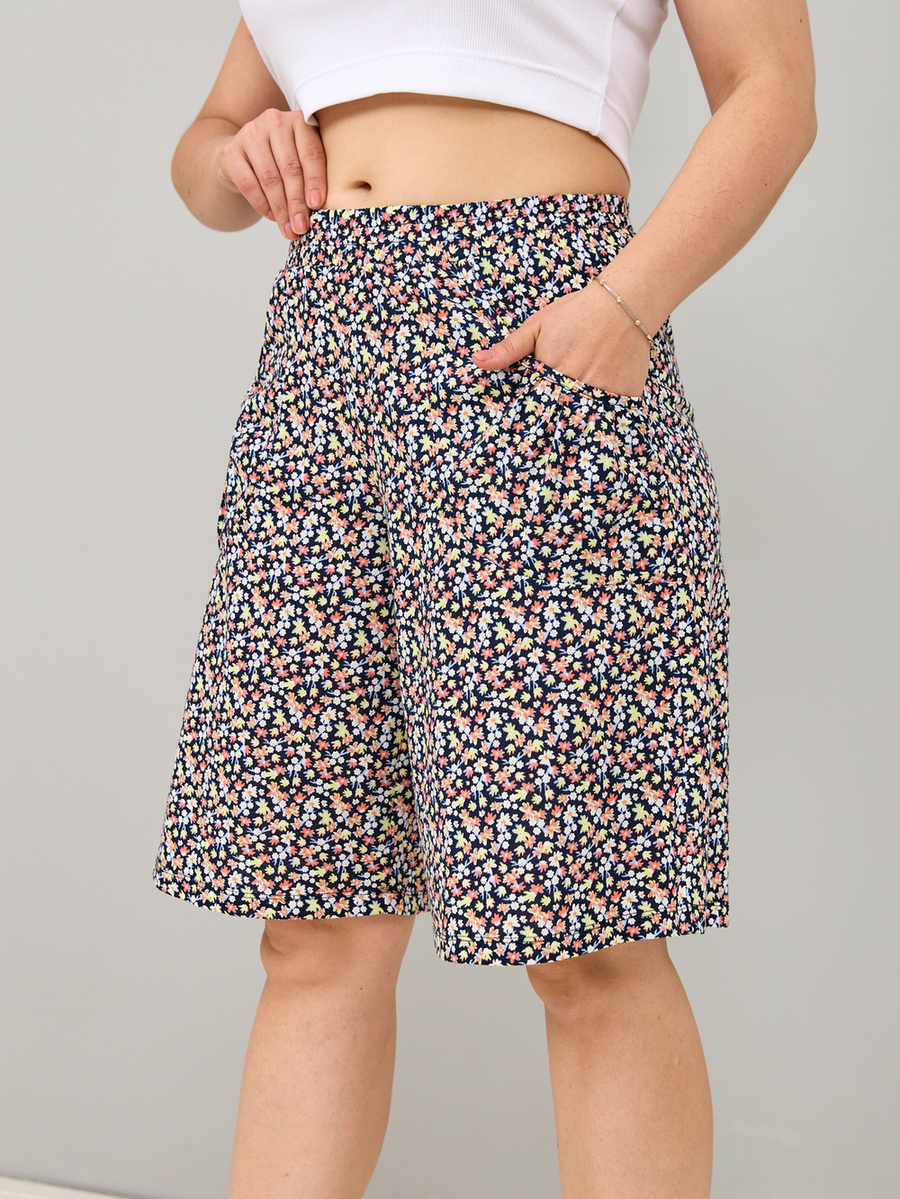 Юбка-шорты Ю-004/цветочки-желтооранжевые