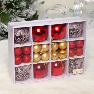 Набор украшений «Образ праздника» 6 см + 4 см, Золото, розовое золото, красный