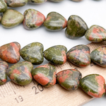 Унакит бусины, сердце, размер около 12 мм, цена за 8 шт (1/4 нити)