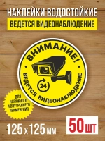 Наклейка Ведется видеонаблюдение 125х125 мм 50 шт