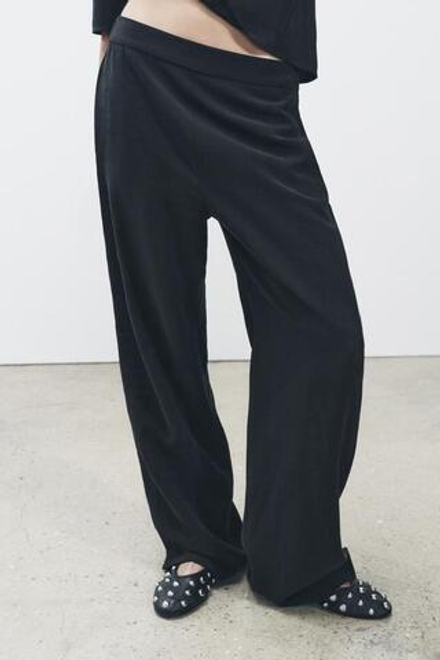 ZARA БРЮКИ В ПИЖАМНОМ СТИЛЕ — ZW COLLECTION, ЧЕРНЫЙ