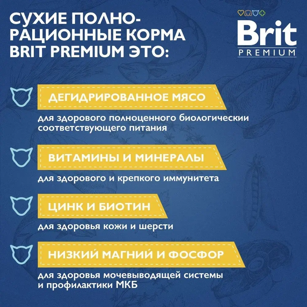 Корм для кошек сухой BRIT PREMIUM "Cat Adult Salmon" для взрослых кошек, с лососем, 8 кг