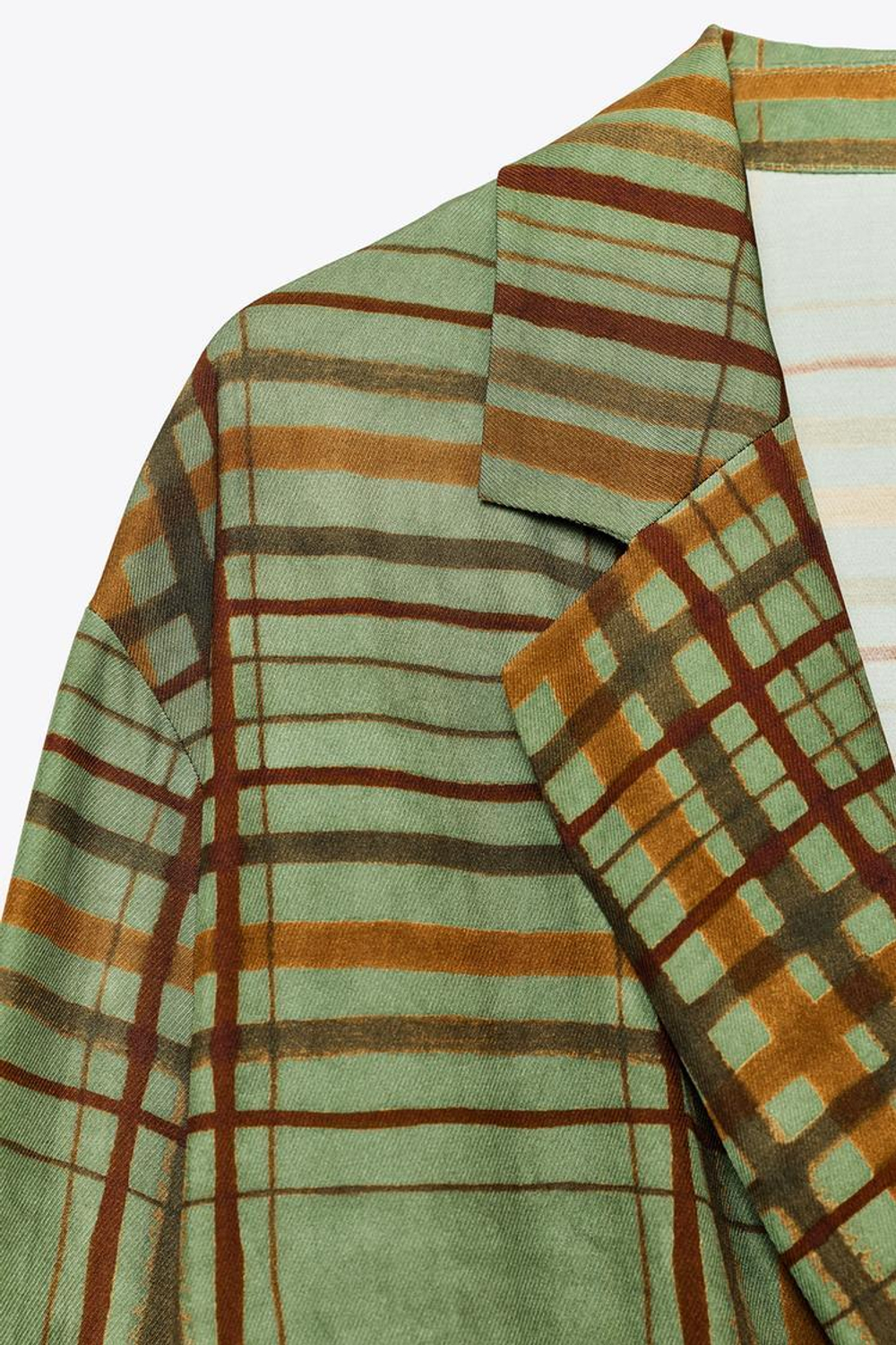 ZARA БЛЕЙЗЕР ИЗ СТРУЯЩЕЙСЯ ТКАНИ В КЛЕТКУ — ZW COLLECTION, ЗЕЛЕНЫЙ