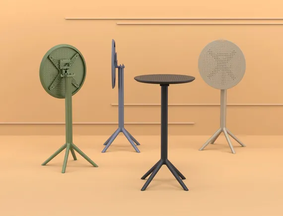 Стол пластиковый барный складной Sky Ø60 бежевый