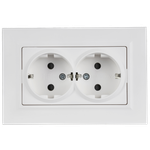 BRITE Розетка 2-местная с заземлением с защитными шторками плоская 16А в сборе РСшПл12-3-БрАБ арктический белый IEK