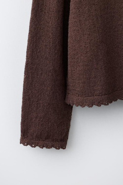 ZARA КАРДИГАН С ВОЛНИСТЫМ КРАЕМ, КОРИЧНЕВЫЙ