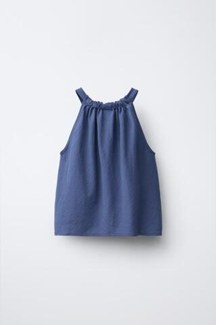 ZARA ТОП С ГОРЛОВИНОЙ ХАЛТЕР, СИНИЙ