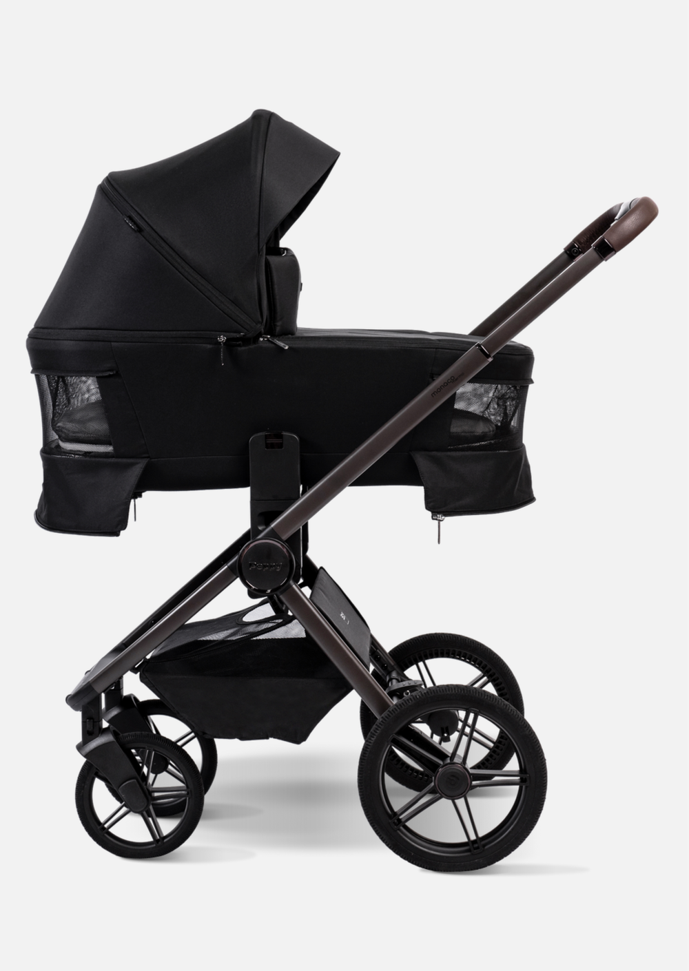 Peppy Коляска детская Monaco thermo 2 в 1 Black (черный), рама серо-коричневая