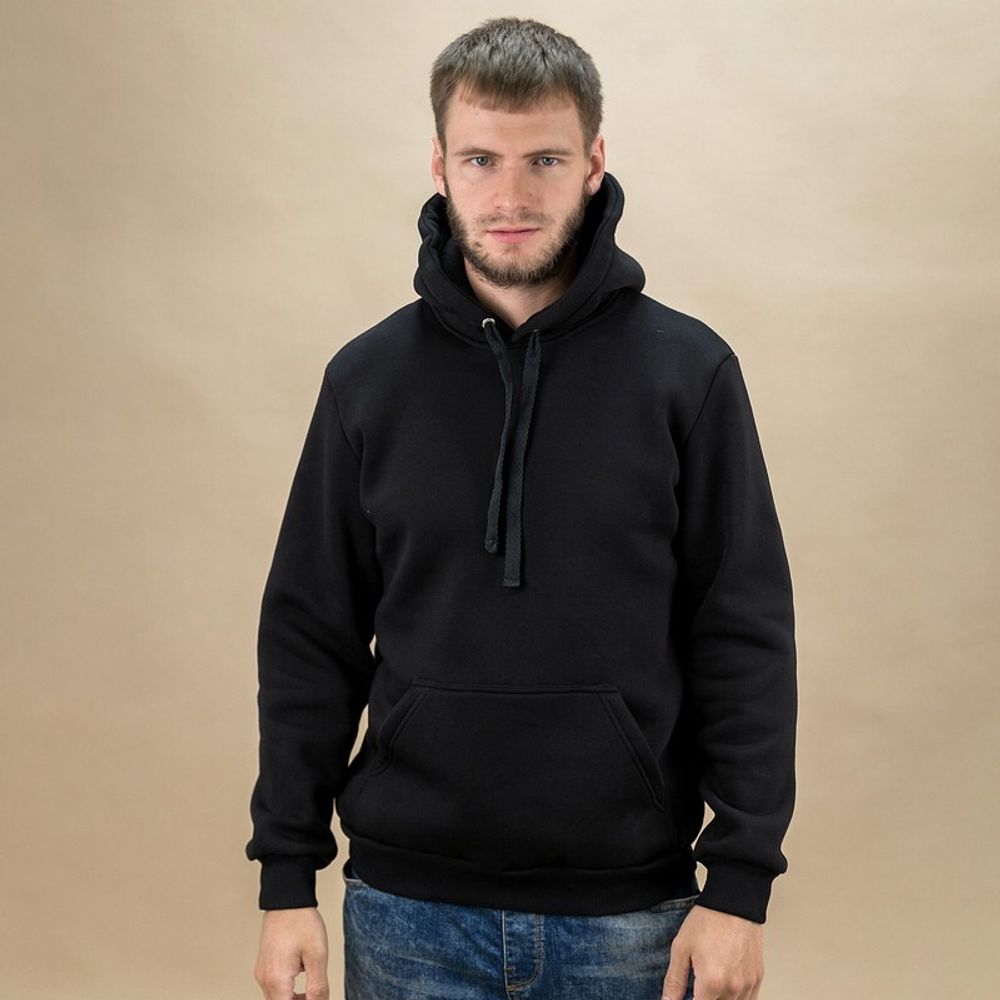 Толстовка ХУДИ ФУТЕР ЧЕРНЫЙ с капюшоном Х/Б 300 гр., 56 (3XL) мод.304