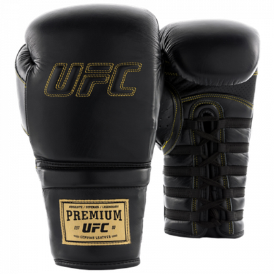 UFC Премиальные тренировочные перчатки на шнуровке черные - 12 Oz