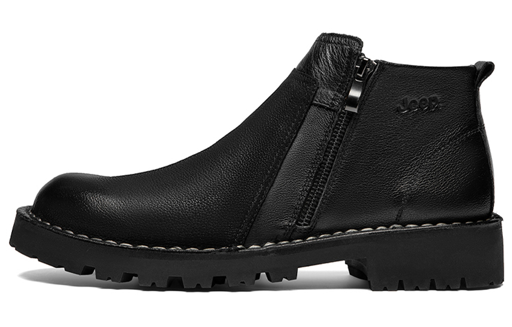 Jeep Casual Leather Shoes Men"s Mid top Black