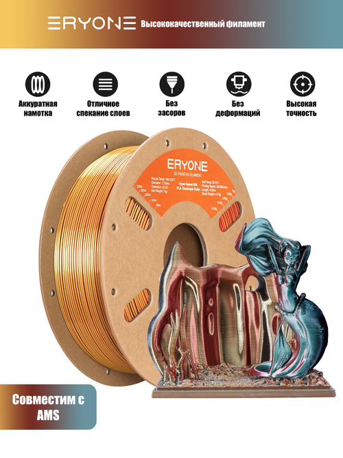 Пластик Eryone Hyper Speed Quadruple Color Silk PLA Gorgeous Sum (Black & Gold & Red & Green)