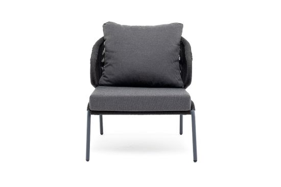 "Милан" кресло плетеное из роупа, каркас алюминий темно-серый (RAL7024) муар, роуп темно-серый круглый, ткань темно-серая 027