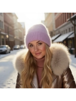 шапка вязаная бини ангора теплая демисезонная с отворотом