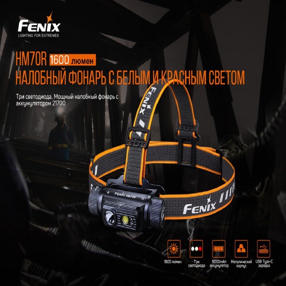 Налобный фонарь Fenix HM70R (LUMINUS SST40, ANSI 1600 лм, 21700)