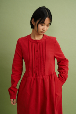 Платье с защипами на груди из красного хлопка-твил